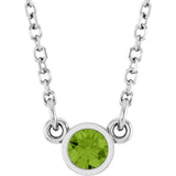 14K Gold Round Natural Peridot Bezel-Set Solitaire Birthstone Necklace II - White Gold