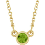 14K Gold Round Natural Peridot Bezel-Set Solitaire Birthstone Necklace II - Yellow Gold