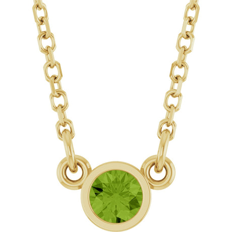 14K Gold Round Natural Peridot Bezel-Set Solitaire Birthstone Necklace II - Yellow Gold
