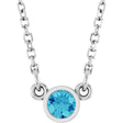 Platinum Round Natural Blue Zircon Bezel-Set Solitaire Birthstone Necklace