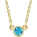 14K Gold Round Natural Blue Zircon Bezel-Set Solitaire Birthstone Necklace II - Yellow Gold