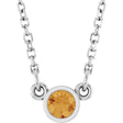 Platinum Round Natural Citrine Bezel-Set Solitaire Birthstone Necklace