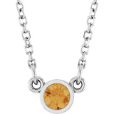 Platinum Round Natural Citrine Bezel-Set Solitaire Birthstone Necklace