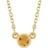 14K Gold Round Natural Citrine Bezel-Set Solitaire Birthstone Necklace II - Yellow Gold