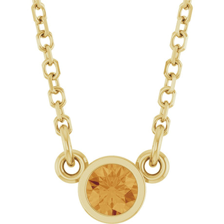 14K Gold Round Natural Citrine Bezel-Set Solitaire Birthstone Necklace II - Yellow Gold