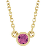 14K Gold Round Natural Pink Tourmaline Bezel-Set Solitaire Birthstone Necklace II - Yellow Gold