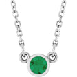 Platinum Round Lab-Grown Emerald Bezel-Set Solitaire Birthstone Necklace