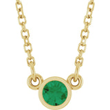 14K Gold Round Natural Emerald Bezel-Set Solitaire Birthstone Necklace - Yellow Gold