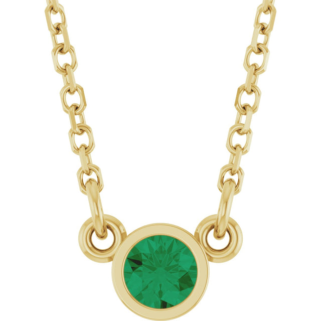 14K Gold Round Natural Emerald Bezel-Set Solitaire Birthstone Necklace - Yellow Gold