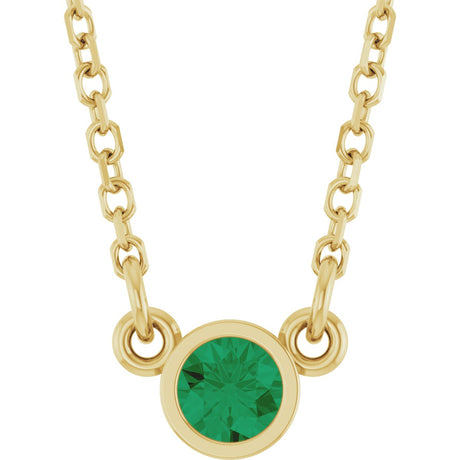 14K Gold Round Lab-Grown Emerald Bezel-Set Solitaire Birthstone Necklace II - Yellow Gold