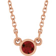14K Gold Round Natural Mozambique Garnet Bezel-Set Solitaire Birthstone Necklace II - Rose Gold