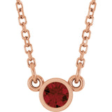 14K Gold Round Natural Mozambique Garnet Bezel-Set Solitaire Birthstone Necklace II - Rose Gold