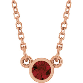 14K Gold Round Natural Mozambique Garnet Bezel-Set Solitaire Birthstone Necklace II - Rose Gold