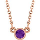 14K Gold Round Natural Amethyst Bezel-Set Solitaire Birthstone Necklace II - Rose Gold