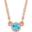 14K Gold Round Natural Aquamarine Bezel-Set Solitaire Birthstone Necklace - Rose Gold