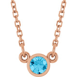 14K Gold Round Natural Aquamarine Bezel-Set Solitaire Birthstone Necklace - Rose Gold