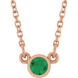 14K Gold Round Natural Emerald Bezel-Set Solitaire Birthstone Necklace - Rose Gold