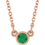 14K Gold Round Natural Emerald Bezel-Set Solitaire Birthstone Necklace - Rose Gold