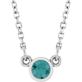 Platinum Round Lab-Grown Alexandrite Bezel-Set Solitaire Birthstone Necklace