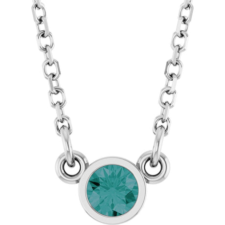 Platinum Round Lab-Grown Alexandrite Bezel-Set Solitaire Birthstone Necklace