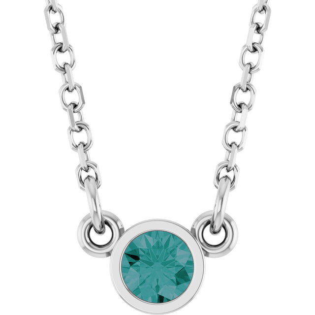 Platinum Round Lab-Grown Alexandrite Bezel-Set Solitaire Birthstone Necklace