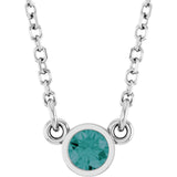 14K Gold Round Lab-Grown Alexandrite Bezel-Set Solitaire Birthstone Necklace - White Gold