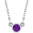 Platinum Round Natural Amethyst Bezel-Set Solitaire Birthstone Necklace