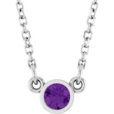 Platinum Round Natural Amethyst Bezel-Set Solitaire Birthstone Necklace