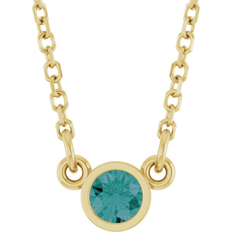 14K Gold Round Lab-Grown Alexandrite Bezel-Set Solitaire Birthstone Necklace - Yellow Gold