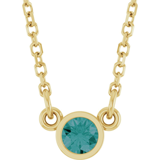 14K Gold Round Lab-Grown Alexandrite Bezel-Set Solitaire Birthstone Necklace - Yellow Gold