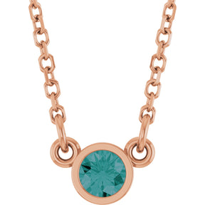 14K Gold Round Lab-Grown Alexandrite Bezel-Set Solitaire Birthstone Necklace - Rose Gold