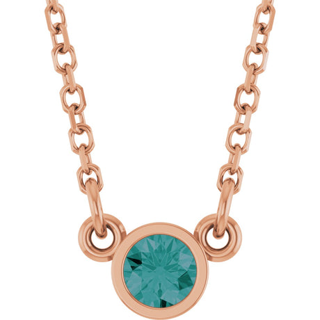 14K Gold Round Lab-Grown Alexandrite Bezel-Set Solitaire Birthstone Necklace - Rose Gold