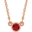 14K Gold Round Lab-Grown Ruby Bezel-Set Solitaire Birthstone Necklace - Rose Gold