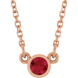 14K Gold Round Lab-Grown Ruby Bezel-Set Solitaire Birthstone Necklace - Rose Gold