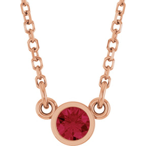 14K Gold Round Lab-Grown Ruby Bezel-Set Solitaire Birthstone Necklace - Rose Gold