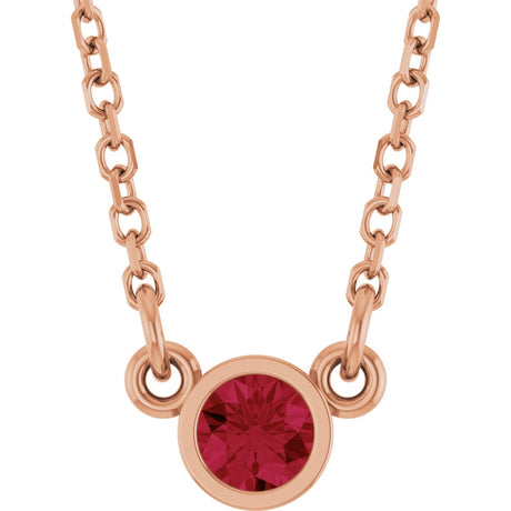 14K Gold Round Lab-Grown Ruby Bezel-Set Solitaire Birthstone Necklace - Rose Gold