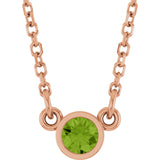14K Gold Round Natural Peridot Bezel-Set Solitaire Birthstone Necklace II - Rose Gold