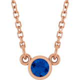 14K Gold Round Lab-Grown Blue Sapphire Bezel-Set Solitaire Birthstone Necklace - Rose Gold