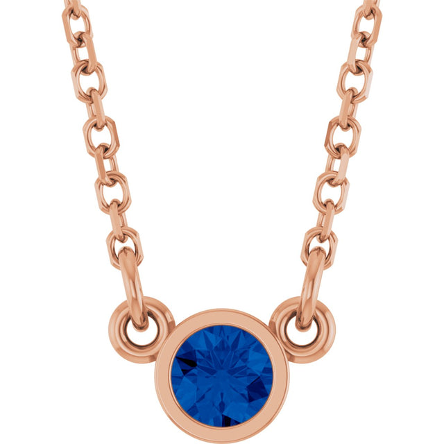 14K Gold Round Lab-Grown Blue Sapphire Bezel-Set Solitaire Birthstone Necklace - Rose Gold