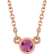 14K Gold Round Natural Pink Tourmaline Bezel-Set Solitaire Birthstone Necklace - Rose Gold
