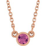 14K Gold Round Natural Pink Tourmaline Bezel-Set Solitaire Birthstone Necklace - Rose Gold