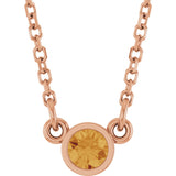 14K Gold Round Natural Citrine Bezel-Set Solitaire Birthstone Necklace II - Rose Gold