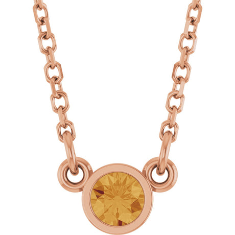 14K Gold Round Natural Citrine Bezel-Set Solitaire Birthstone Necklace II - Rose Gold
