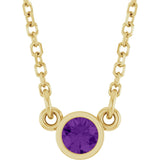 14K Gold Round Natural Amethyst Bezel-Set Solitaire Birthstone Necklace II - Yellow Gold