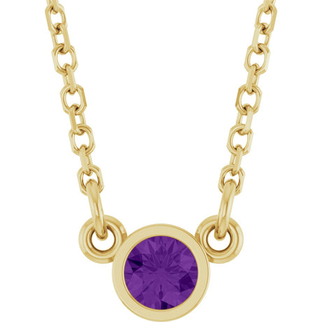 14K Gold Round Natural Amethyst Bezel-Set Solitaire Birthstone Necklace II - Yellow Gold