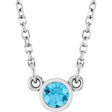 Platinum Round Natural Aquamarine Bezel-Set Solitaire Birthstone Necklace