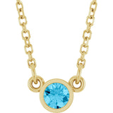 14K Gold Round Natural Aquamarine Bezel-Set Solitaire Birthstone Necklace - Yellow Gold