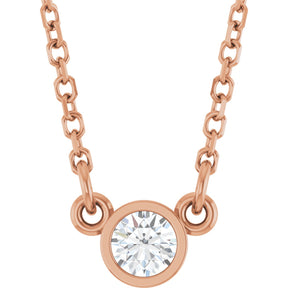 14K Gold Round Lab-Grown Diamond Bezel-Set Solitaire Birthstone Necklace - Rose Gold