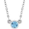 14K Gold Round Natural Sky Blue Topaz Bezel-Set Solitaire Birthstone Necklace - White Gold