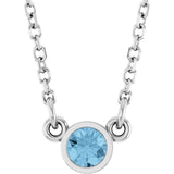 14K Gold Round Natural Sky Blue Topaz Bezel-Set Solitaire Birthstone Necklace - White Gold